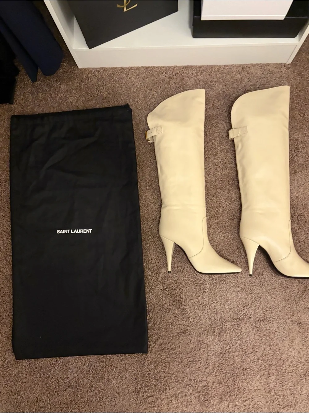 Authentic Saint Laurent  Koller Calfskin Leather Over-the-Knee Stiletto Boot
